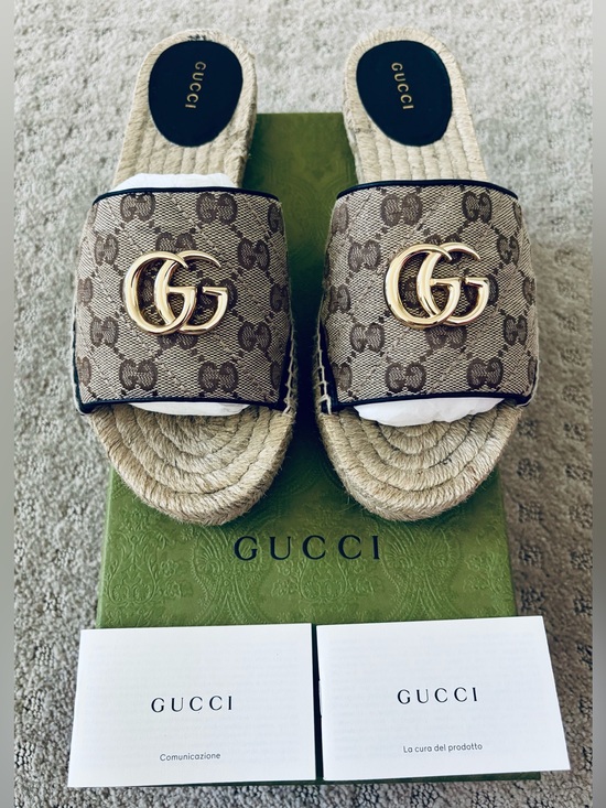 Gucci Shoes - Gucci Pilar Original GG Canvas Espadrille Slide Sandal Sz 38 1/2 Eur - 7 1/2 U.S